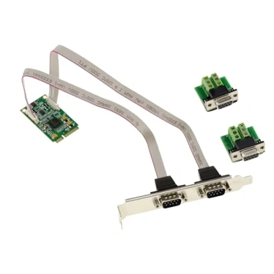 Immagine di KALEA INFORMATIQUE Scheda seriale Mini PCI Express 2 porte RS422 RS485 DB9 con chipset EXAR XR17V352, fornita adattatori per il montaggio da filo a filo.