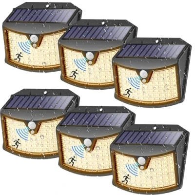 Immagine di Luce Solare LED Esterno, 3 Modos IP65 Impermeabile Faretto da Esterno con Sensore di Movimento, Lampada per Giardino, Parete, Garage (6 Pezzi Bianco Caldo)