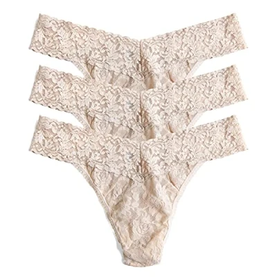 Immagine di Hanky Panky Original Rise Thong Mutande Donna in Pizzo Elasticizzate, Set 3 Pz, Tanga con Vita ad Altezza Regolare Slip Cotone e Nylon, Lingerie per Completo Intimo Donna, Taglia Unica