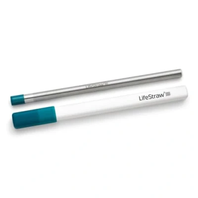 Immagine di LifeStraw Sip Cannuccia filtrante riutilizzabile in acciaio inossidabile con custodia, elimina microplastica, batteri e parassiti per viaggi uso quotidiano, Laguna Teal