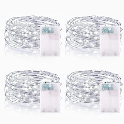 Immagine di Stringa Luci Led, 2M 20 led a Batteria Catene luminose Ghirlanda Luminosa Rame filo Lucine Fata Esterni Interni Decorative per Natale Matrimonio Festa letto Camera (4 Pezzi, Bianco Freddo)