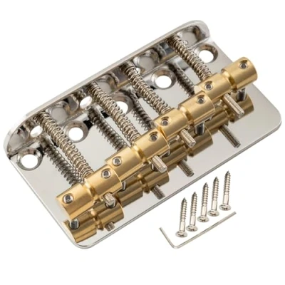 Immagine di Musiclily Pro 19mm Classico Standard Ponte Basso Elettrico 5 Corde con Selle in Ottone e Piastra Acciaio per Precision Jazz Bass, Nickel
