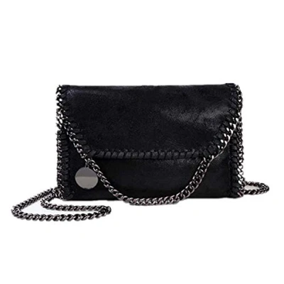 Immagine di MZBoutiques Borsa casual da donna in pelle PU con tracolla a catena (Catena nera nera)