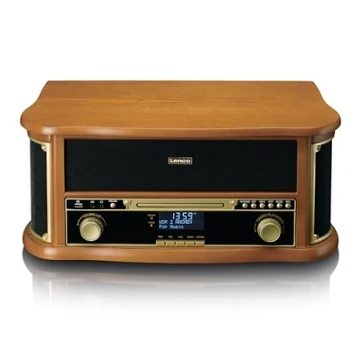 Immagine di Lenco TCD 2571 Giradischi Bluetooth con altoparlante, radio DAB+, lettore CD, 3 velocità, trasmissione a cinghia, 2 x 5 Watt, legno
