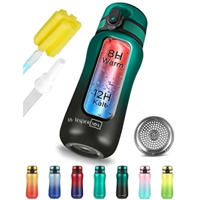 Immagine di My Vesperbox Thermo Minny Borraccia in acciaio inox impermeabile con paglia o setaccio 400 ml, 600 ml resistente per bambini e adulti senza BPA