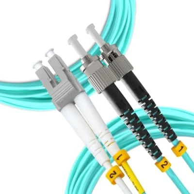 Immagine di digitX Cavo fibra ottica, Multimode Duplex OM3, 50/125 Patch Cord colore aqua (LC/ST, 2M)
