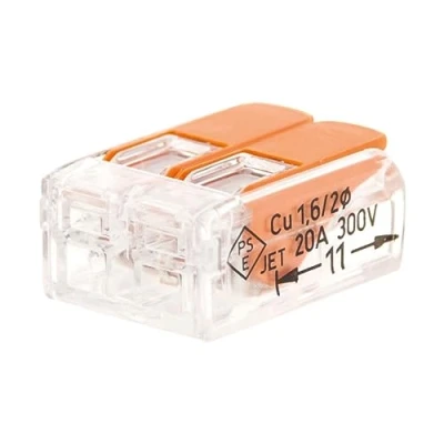 Immagine di Wago S221 Terminale di collegamento rapido, 2 conduttori con leve 4mm², colore: arancione