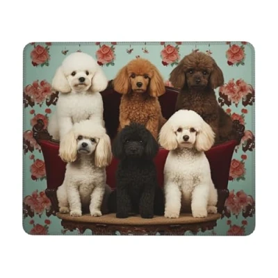 Immagine di tappetino per mouse con cani barboncini base in gomma antiscivolo, da gioco personalizzato, impermeabile, computer ufficio