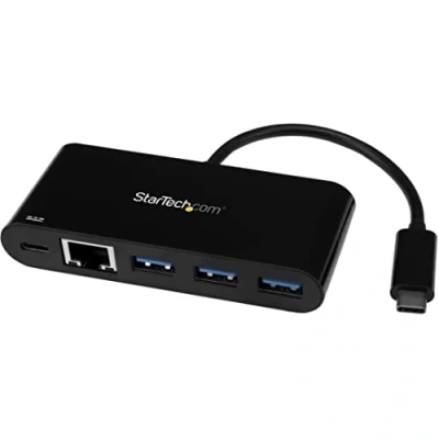 Immagine di StarTech.com Hub USB 3.0 (5Gbps) a 3 porte con Gigabit Ethernet e Power Delivery, Tipo C GbE Alimentato (HB30C3AGEPD)