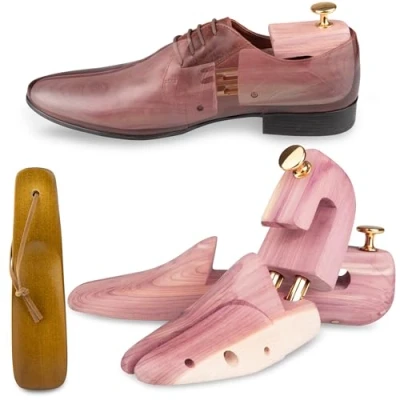 Immagine di SULPO Premium Tendiscarpe uomo e donna Allarga scarpe in legno di cedro, calzascarpe incluso Forme per con design ergonomico Lunghezza larghezza regolabile Diverse misure