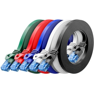 Immagine di deleyCON 5x 2m CAT6 Cavo Piatto di Rete 1000 Mbit Gigabit LAN Cat 6 RJ45 Ethernet Patch Installazione Sottile per Internet Interruttore Router Modem Colorato