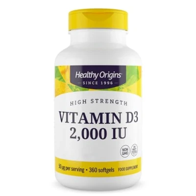 Immagine di Healthy Origins, Vitamina D3, 2.000 UI, Depot 2 Day Dose, 360 Capsule, Testato in Laboratorio, Senza Glutine, Soia, non OGM, Dose di giorni D