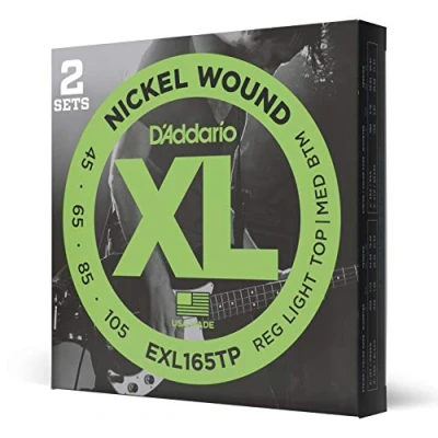 Immagine di D&#039;Addario Corde Basso Elettrico XL EXL165TP 4 Lunga Scala, Luce Personalizzata, 45 105 2 Pacchetto