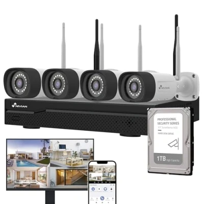 Immagine di NIVIAN Kit di Telecamere WiFi CCTV 2K, IA rilevamento umano, audio bidirezionale, visione notturna, registrazione HDD (10 Canali 4 1 TB, videosorveglianza con HDD)