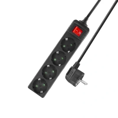 Immagine di ACT Ciabatta elettrica con interruttore illuminato, 4 prese, cavo da 2 m, colore nero AC2440