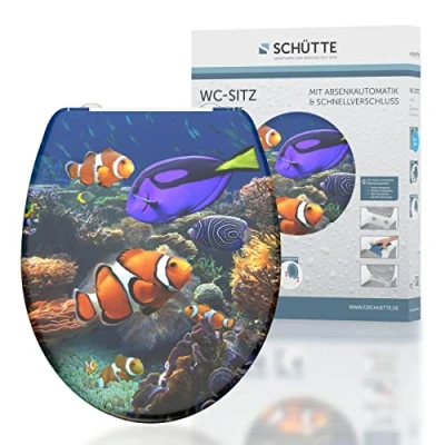 Immagine di Schütte 82372 Sea Life Sedile WC in Duroplast con abbassamento Automatico e Chiusura Rapida, Motivo