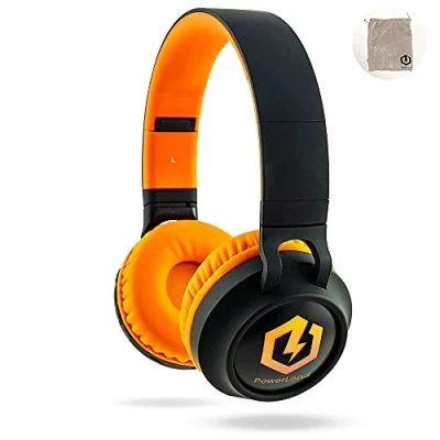 Immagine di PowerLocus Cuffie Bluetooth per Bambini, Over Ear Senza Fili Limitatore audio a 85 dB, Con LED, Pieghevole, Microfono, Micro SD, Sacchetto da Trasporto Viaggio/Telefono/PC
