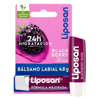 Immagine di Liposan Blackberry Shine (1 x 4,8 g), cacao per labbra profumate al lampone, balsamo le colorate, idratante belle, morbide e succose