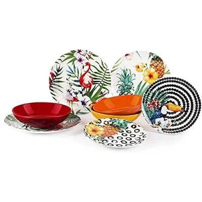 Immagine di Excelsa Tropical Chic Servizio Piatti 18 Pezzi, Porcellana, Multicolore