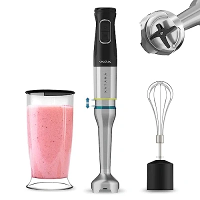 Immagine di Cecotec Frullatore a Immersione Katana 12 Cream B, 1200 W, 21 Velocità e Turbo, 4 Lame con Titanio Nero, Cappa Antispruzzo, Piede Extra Lungo, Vetro 800 ml, Sistema Perreomove Muove Le Su Giù