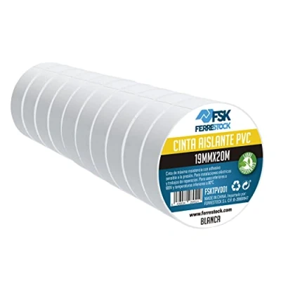 Immagine di ferrestock fsktpv001 nastro isolante, Bianco, 19 mm x 20 m Set da 10 pezzi