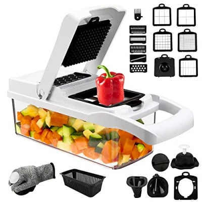 Immagine di 23 in 1 Mandolina per Verdure, Taglia Verdure Multifunzione con 12 Lame Acciaio Inossidabile, Affetta Manuale Tagliare e Grattugiare, Tagliaverdure Cipolle Pomodori Patate Frutta