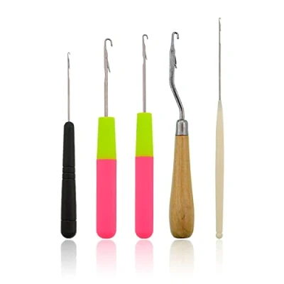 Immagine di Agganciato Ago All&#039;Uncinetto Strumento di Bloccaggio Dei Capelli Uncinetto Piegato a Scatto Dreadlock Set Aghi per Treccia Tappeti e Altri Mestieri 5 Pezzi