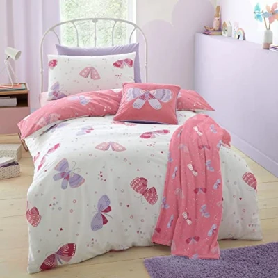 Immagine di Bedlam Flutterby Butterfly Set copripiumino reversibile Letto singolo in rosa