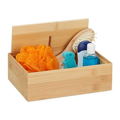 Immagine di Relaxdays Box in bambù, Portaoggetti con Coperchio, Versatile, HLP: 7 x 22 15 cm, Cassette Bagno e Cucina, Marrone, 1 pz