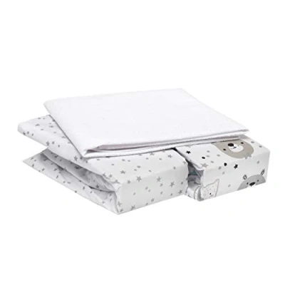 Immagine di Flyideas Set 3 pz 2 Lenzuola con Angoli in Flanella e 1 Coprimaterasso Impermabile per Carrozzina Navicella Neonato 75x35 cm 100% Caldo Cotone Morbido Lenzuolo Invernale Elasticizzati