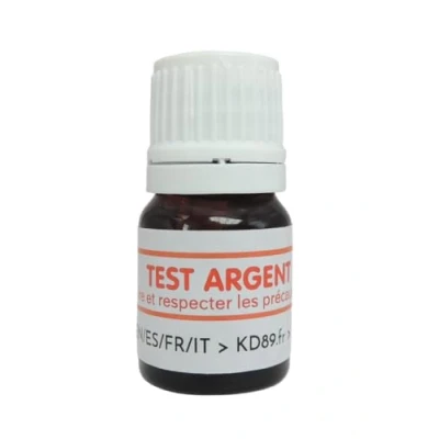 Immagine di KD89 Test reattivo/soluzione per testare oro, argento o platino, con istruzioni multilingue, competenza gioielli, monete, lingottini, 2,5 ml (argento)