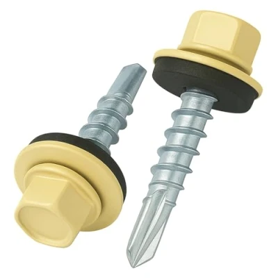 Immagine di 4.8 mm x 28 viti per tetti, testa esagonale autoperforanti colorate (RAL 1015 Avorio chiaro) tetti con rondella di tenuta in EPDM, temprate zincate antiruggine (50 pezzi)
