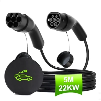 Immagine di Aiskooc Cavo di Ricarica EV con Borsa portacavo, Estensione Caricabatterie Mode 3 Tipo 2 a 2, per Auto elettrica 22KW 32A Lunghezza 5M e PHEV