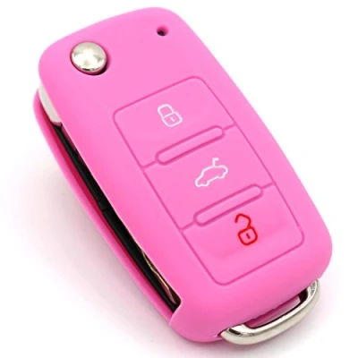Immagine di CYK Caso chiave compatibile con VW Skoda Seat cover in silicone per 3 bottoni auto custodia coprichiave copertura di protezione keycase VA (Rosa)