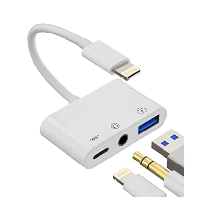 Immagine di compatibile con adattatore per cuffie iPhone da 3,5 mm AUX, jack audio, dongle, splitter Lightning maschio a USB femmina, connettore MIDI Apple iPad