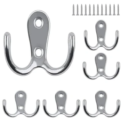 Immagine di NBFBA Ganci Appendi,6 Pezzi Retro Metallo Gancio Appendiabiti Doppio con 12 Viti,Gancio Montato a Parete, Per Bagno, Camera da Letto,Cucina (Argento)