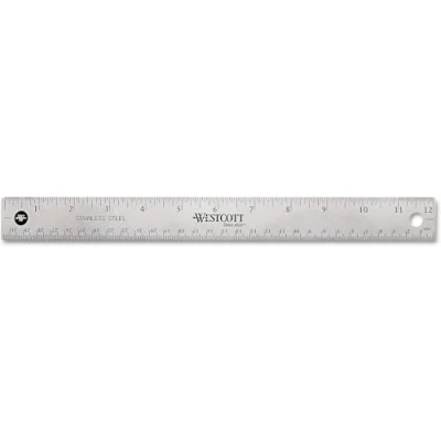Immagine di Westcott 10415 Righello in metallo, indistruttibile, suddivisione cm e pollici con retro antiscivolo sughero, 30 cm, Argento, 12&quot;