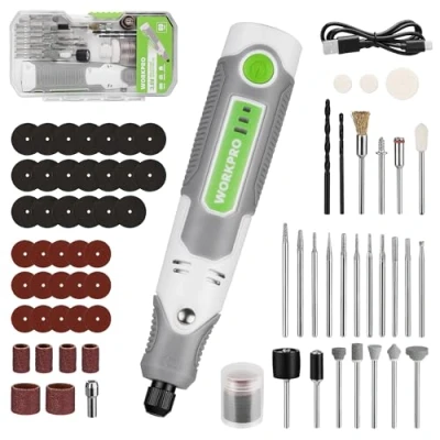 Immagine di WORKPRO Strumento Multifunzione, Utensile Rotante Kit da 3,6 V Senza Fili, Mini Trapano Elettrico con 70 Accessori, 3 Velocità Variabili, per Taglio, Smerigliatura, Incisione, Foratura