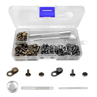 Immagine di 56set Fibbie per Lacci Delle Scarpe con Rivetti di Sicurezza, Arrampicata da Trekking Alpinismo Stivali Hike Riparazione in Pelle(Bronzo,Nero Perla