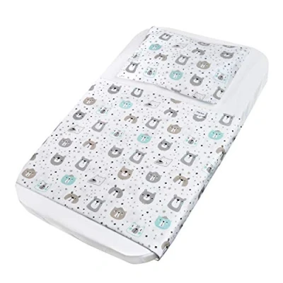Immagine di FlyIdeas Set Completo Lenzuola per Culle 90x55 cm, 100% Cotone 1 Lenzuolo Sotto con Angoli Sopra Federa Cuscino Compatibile Materassi e Fianco Letto 55x90 52x90 simili