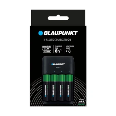 Immagine di Blaupunkt Caricabatterie USB per 1 4 pile ricaricabili AA/AAA, tempo di ricarica 8 10 h, incluse 2000 mAh