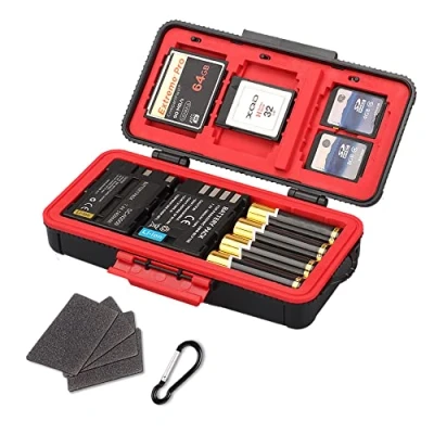Immagine di LYNCA custodia per batteria fotocamera, protettiva rigida scheda di memoria, resistente all&#039;acqua, anti urto, 3 batterie schede XQD o CF, 6 SD