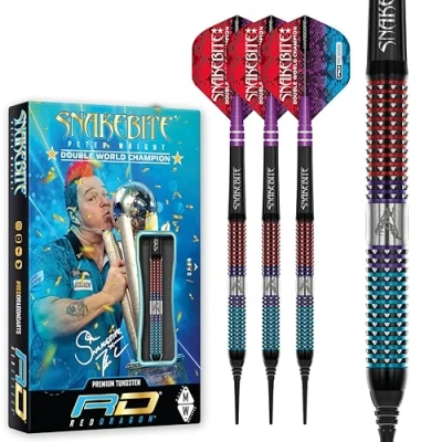 Immagine di RED DRAGON Peter Snakebite Wright Spirit Set di Freccette in tungsteno Softip Premium da 18 Grammi con Alette e steli