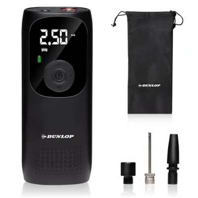 Immagine di Dunlop Mini Compressore a batteria Pompa d&#039;aria elettrica 150PSI Universale e USB C Display digitale Luce LED Nero