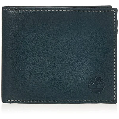 Immagine di Timberland Men&#039;s Leather Wallet with Attached Flip Pocket, Navy (Blix), One Size