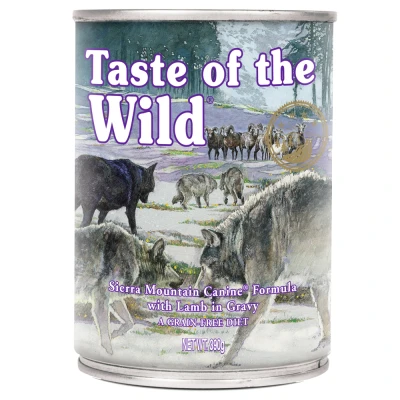 Immagine di Taste of the Wild Alimento per cani Sierra Mountain Formula con agnello arrosto e salsa, 390 g (confezione da 12)