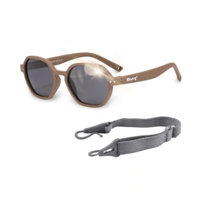 Immagine di Maesy Occhiali da sole per Bambini Yana 1 3 anni Flessibile Cinturino elastico regolabile Protezione polarizzata UV400 e bambine Esagono (Marrone taupe)