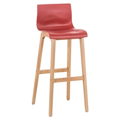 Immagine di CLP Sgabello Design Hover In Polipropilene E Legno Natura I Alto Bancone 77 CM Sedia Cucina Con Schienale, Colore:rosso