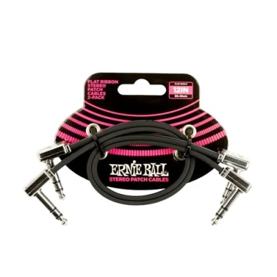 Immagine di Ernie Ball, Cavo patch piatto con jack stereo a pipa, lunghezza 30,4 cm, Confezione da 2, Nero