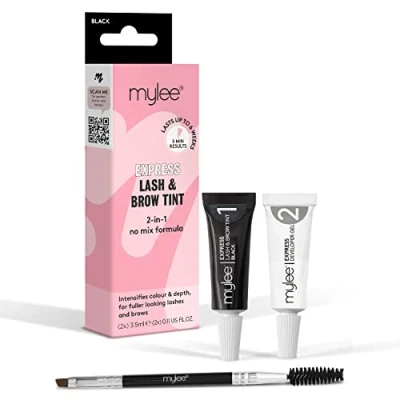 Immagine di Mylee Kit Express Ciglia e Sopracciglia Formula 2 in 1 Senza Miscela, Tinta + Gel Developer Spazzolina Doppio Lato, Colorazione Professionale Semipermanente (Nero)